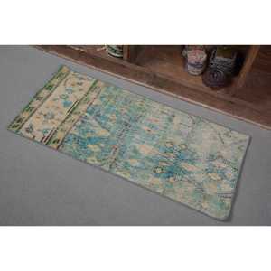 Alfombra de lana turca Vintage de 1,5x3,3 pies, verde, Beige, hecha a mano, gran área, rectángulo, Patchwork, respaldo de látex para decoración de habitación de pasillo - Product Image 3