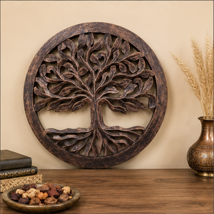 Handmade <b>Wooden</b> Tree Of Life Wall Hanging Circular Decor <b>Rustic</b> Design Art For Home Interior - Product Image 2