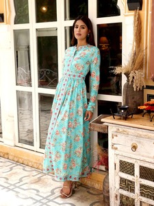 Vestido largo de algodón indio hecho a mano, estampado Floral, regalo de Boda de verano para ella, vestido de novia personalizado con estilo - Product Image 4