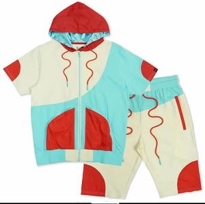 Venta al por mayor por encargo de poliéster cremallera Casual transpirable chaqueta pantalones de dos piezas de lana corto conjunto de chándal de los hombres - Product Image 4