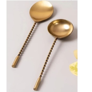 Kitchen Hotels And Restaurants Use Dinnerware Spoon Flatware Stick Handle Premium <b>Gold</b> Finished Cutlery Handcrafted <b>Utensils</b> - Product Image 5