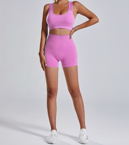 Wholesale Fitness Yoga Active Wear Sets Women Gym Cross <b>Back</b> Sports <b>Bra</b> Shorts Butt Lift Solid 2 Piece Activewear Workout Wear - Product Image 3