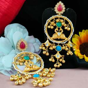 Apala Antique Gold Chandbalis For Women Luxury Polish and Moissanite Stone Earrings with Heritage <b>Charm</b> Classic Regal Sparkle - Product Image 1