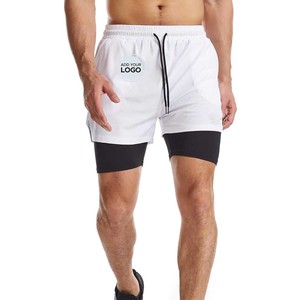 Pantalones cortos para correr 2 en 1 para hombre, pantalones cortos de secado rápido para entrenamiento de gimnasio con forro de bolsillo para teléfono - Product Image 1