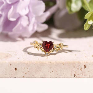 NOVAMART Fine Romantic Red <b>Garnet</b> Cluster <b>Ring</b> by Hallmark-Platinum Rhodium Plated Gift Gemstone Wholesale Export - Product Image 2