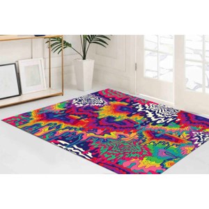 Tapis psychédélique coloré : Tapis d'appoint moderne antidérapant, tapis fin non tissé - Product Image 2