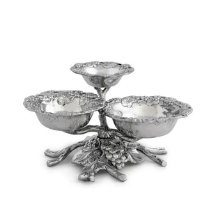 <b>Silver</b> Aluminum Flower <b>Bowl</b> with 2 Compartment Eco-Friendly Salad Serving and Wedding Dining Decoration Fruit Serving <b>Bowl</b> - Product Image 3