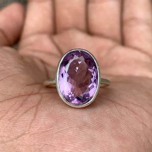 Anillo de boda de Plata de Ley 925 para mujer, diseño minimalista, ajuste de bisel de piedra amatista, corte ovalado, fiesta de moda, Día de San Valentín - Product Image 3