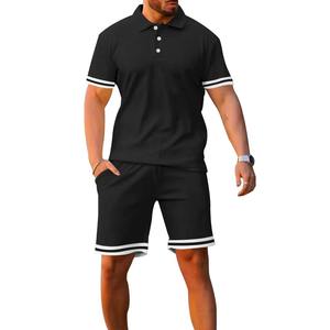 Moda personalizada verano Color sólido hombres Polo camisa solapa manga corta pantalones cortos deportes Casual verano hombres conjunto de dos piezas - Product Image 5