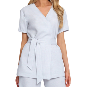 Custom Logo Polyester Katoenen Wrap Stijl Salon <span class=keywords><strong>Spa</strong></span> Uniformen Lange Mouw Schoonheidsspecialiste & Receptioniste Tuniek Voor Meisjes - Product Image 2