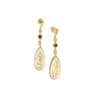 Pendientes de Gota de Agua con Circonita Blanca y Madreperla, con Ágata Nanhong en Plata de Ley Chapada en Oro - Product Image 1