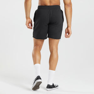 Short baggy en molleton de coton pour hommes à taille élastique ajustable uni personnalisé Short de sport au-dessus du genou avec logo imprimé personnalisé - Product Image 3