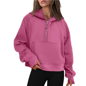 Gsm 60% algodón 40% poliéster mujeres Crop Top sudaderas con capucha polar algodón pulóver media cremallera sudaderas lisas sudaderas con capucha - Product Image 4