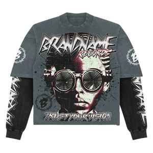 T-shirt double couche à manches longues de haute qualité graphique 100% chemises à manches gaufrées en coton taille adulte surdimensionnée par Fast Go Industry - Product Image 2