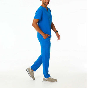 Haute qualité unisexe hôpital gommages uniformes ensemble bleu marine tricoté respirant demi manches été médical gommages - Product Image 4