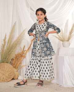 Niñas niños Kurta Sharara traje Lehenga con Gota tela de encaje algodón Cambric vestido étnico boda cumpleaños fiesta vestido 2025 - Product Image 2