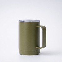 Gobelet isotherme en acier inoxydable à double paroi de 16 oz, tasse à café isolée sous vide 304, avec couvercle et poignée, capacité de 600 ml, anti-fuite, sans BPA