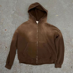 Sudadera con capucha con bolsillos desgastados y lavado ácido Vintage de doble capa para hombre, ropa de calle personalizada de alta calidad, forro polar con cremallera en blanco para invierno - Product Image 2