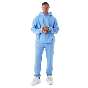 Survêtement à capuche décontracté pour homme en molleton 100% coton, coupe régulière, hiver, grande taille, uni, léger, écologique - Product Image 1