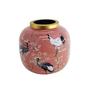 Vase à fleurs en métal avec autocollant en forme d'anneau, en laiton émaillé couleur or, style américain, vase de table pour la décoration de la maison et centre de table - Product Image 5