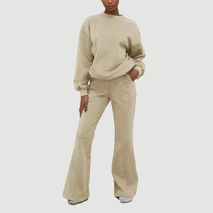 New Arrival Women Custom 2-Piece for Lounge Wear <b>Set</b> Sport Plain casual O-Neck Pullover and Flared Sweatpants & sweatshirts <b>sets</b> - Product Image 6