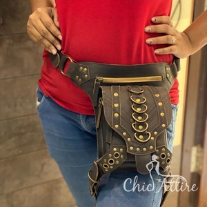 New Leather Biker <b>Bag</b> Waist <b>Bag</b> Pouch Leather Hip Pocket Belts Motorcycle Belt Unisex - Product Image 1