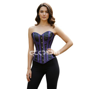 Corsé deshuesado de acero de busto completo de cuero negro con deshuesado púrpura y fabricante de corsé adelgazante transpirable - Product Image 1