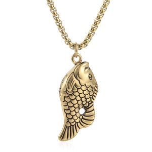 Yunnique Collier avec pendentif poisson en acier inoxydable pour homme, unique, punk, rétro, tendance 24084 - Product Image 1