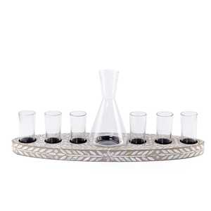 Juego de Decoración para el Hogar con Jarra Ovalada de Cristal con Incrustaciones de Nácar y Bandeja de Bambú en Color Crema Marrón, a Bajo Precio - Product Image 3