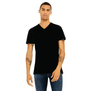 100% Airlume Combed and Ring Spun Cotton 32 Single 4.2 oz Vintage Black Essential Unisex Jersey Short Sleeve V-Neck T-Shirt