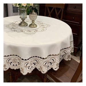 Beige Lace Table Cloth <b>Rectangle</b> Dust Proof Wrinkle Resistant Dining Table Cover Bulk OEM ODM Restaurant Export India - Product Image 3
