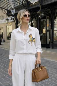 Blusa Bordada Estampada para Mujer, Camisa Casual de Moda Hecha en Turquía - Product Image 3