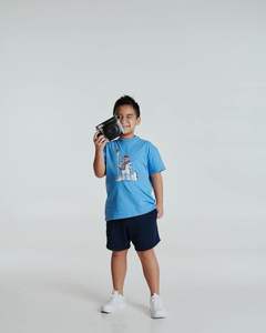 เสื้อยืดลายการ์ตูนหมีสีน้ำเงินใส่ได้ทั้งชายและหญิงชุดกางเกงขาสั้นลายทางเสื้อผ้าเด็ก100% ฤดูใบไม้ร่วงทำจากผ้าฝ้าย - Product Image 5