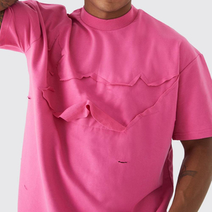 Camiseta personalizada de 100% algodón con cuello redondo para hombre, camiseta de gran tamaño desgastada con hombros caídos, cuello redondo sólido, cuello redondo en blanco - Product Image 4