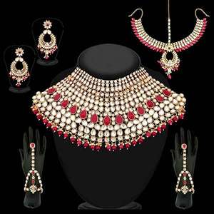 Tip Top Fashions 1002390A Red Beads Kundan Fine Jewelry Set Colección nupcial elegante - Product Image 1