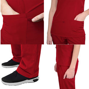 Adult <b>Woman's</b> Nursing Scrub Sets Red Color Slim Fit <b>Short</b> Sleeve Side Vents To Easy Move <b>Cargo</b> Pants With Pocket - Product Image 5