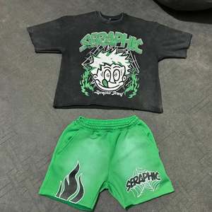 Surdimensionné sérigraphie t-shirts Streetwear t-shirt haute qualité sport Gym Fitness cordon Shorts ensembles hommes - Product Image 1