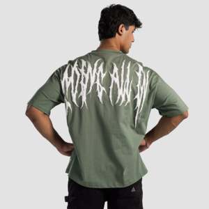 เสื้อยืดผู้ชายทรงโอเวอร์ไซส์ ผ้าคอตตอนเจอร์ซีย์ 280 กรัม เนื้อผ้าระบายอากาศได้ดี ลายกราฟิกโลโก้แบบนามธรรม สีเขียว สไตล์ลำลองแนวสตรีทแวร์ - Product Image 1