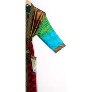 Free Size Vintage Floral <b>Silk</b> <b>Kimono</b> Robe Women's Sleepwear for Warm Weather for Beach Wear in Summer - Product Image 3