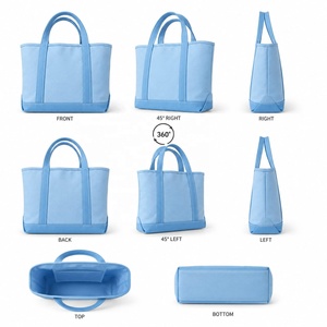 MORGANS INDUSTRIES Light Blue <b>Canvas</b> <b>Tote</b> Bag Solid Color Minimalist Style Open Top Daily Use Women's Handbag Embroidery <b>Canvas</b> - Product Image 2