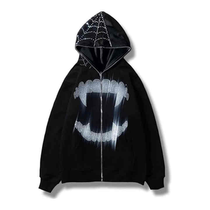 High Quality With Stitchmode Rhinestone <b>Hoodie</b> <b>Oversized</b> Custom logo Men Zipper Hoodies for Street Wear Loose Fit Men Hoodies - Product Image 1