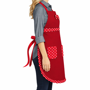 Sleeveless Cotton Tucking Print Apron for Home Work Catering Shops Cleaning Printed Design Red Color Apron - Product Image 2