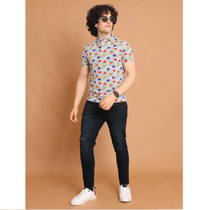 Vente chaude Premium Extensible Demi Manches pour Polo Neck T-Shirt Polyvalent Casual Wear Confortable 100% Imprimé Numérique Gris - Product Image 1