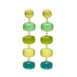 Pendientes colgantes de piedras preciosas multicolores con acabado dorado, novedad - Product Image 1