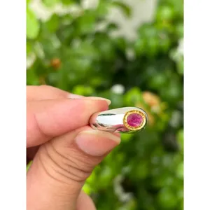 925 Silver Natural Ruby <b>Ring</b> Fashionable Vintage <b>Statement</b> Style Trendy Bezel Setting Free Size Licensed Private Brand - Product Image 2