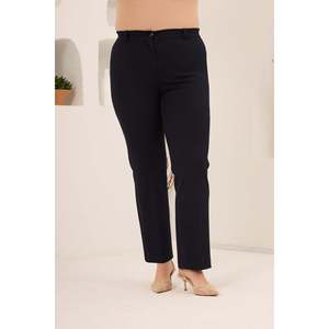 <b>Elastic</b> <b>Waist</b> Plus Size Gabardine Wide Leg <b>Trousers</b> Navy Blue - Product Image 3