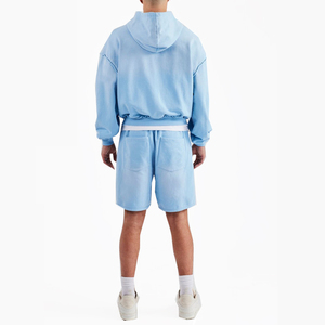 Conjunto de pantalones cortos de algodón de peso pesado para hombre, conjunto de Sudadera con capucha cuadrada de diseño personalizado, Sudadera con capucha técnica impresa personalizada con conjunto de pantalones cortos - Product Image 3