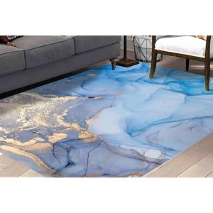 Blue and Gold Marble <b>Chenille</b> <b>Rug</b>: Modern Home Decor - Product Image 3