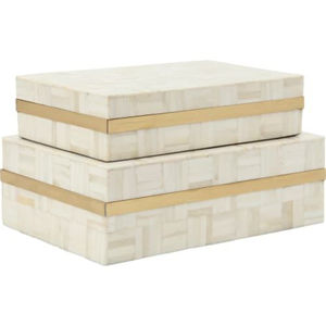 Ensemble de 2 boîtes de rangement pour bijoux en nacre, différentes tailles, boîte à bijoux avec incrustation, étui de toilette gris et blanc d'Inde - Product Image 5