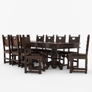 Ensemble de table à manger en teck massif moderne de 11 pièces avec 10 chaises à double piédestal, meubles de maison personnalisés - Product Image 3